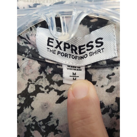 Express Portofino Disty Floral Print Semi-Sheer Roll-Tab Sleeve Button-Up Top M - Picture 3 of 5